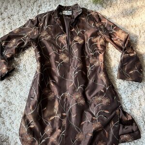 Victor Costa Brown Dress with Floral Details